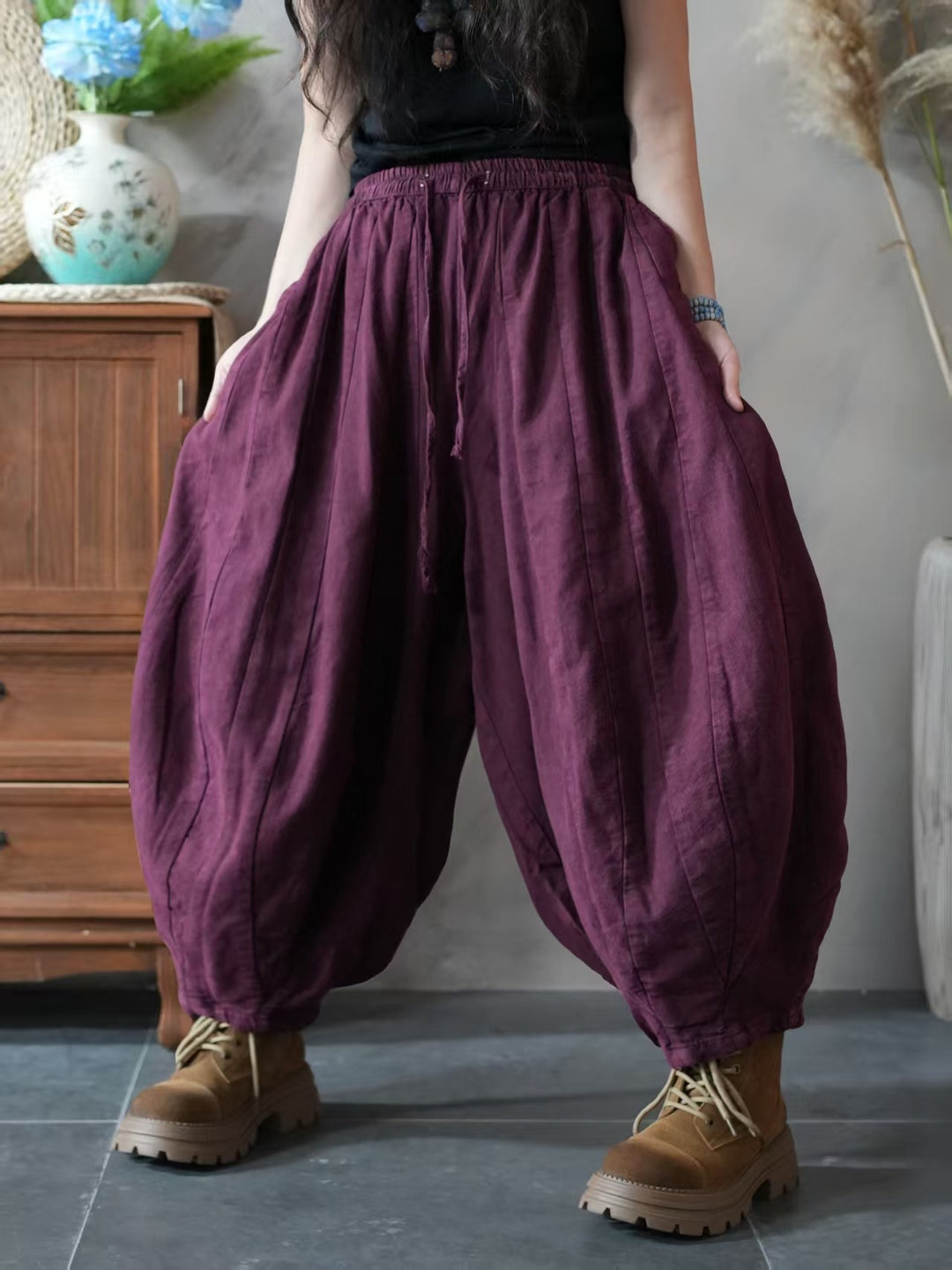 Autumn Linen Casual Original Buttoned Harem Pants