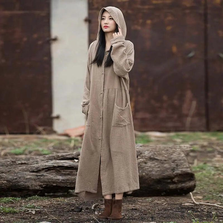 Vintage Autumn Khaki Cotton Witch Robe Dress for Women-Women's coat-Thebesttailor-One size-Khaki-Thebesttailor