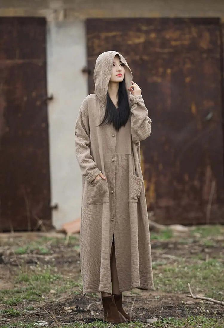 Vintage Autumn Khaki Cotton Witch Robe Dress for Women by Thebesttailor