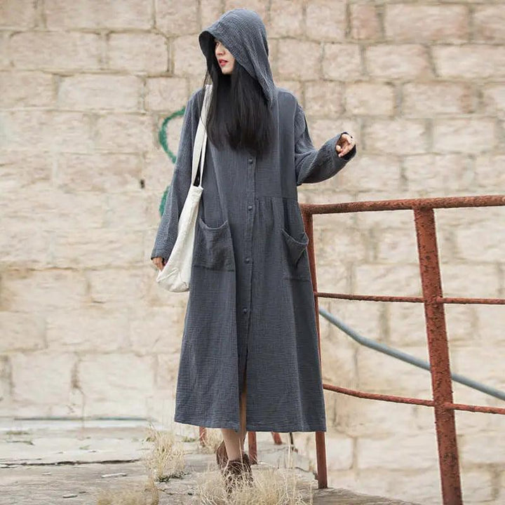 Vintage Autumn Khaki Cotton Witch Robe Dress for Women-Women's coat-Thebesttailor-One size-Dark gray-Thebesttailor