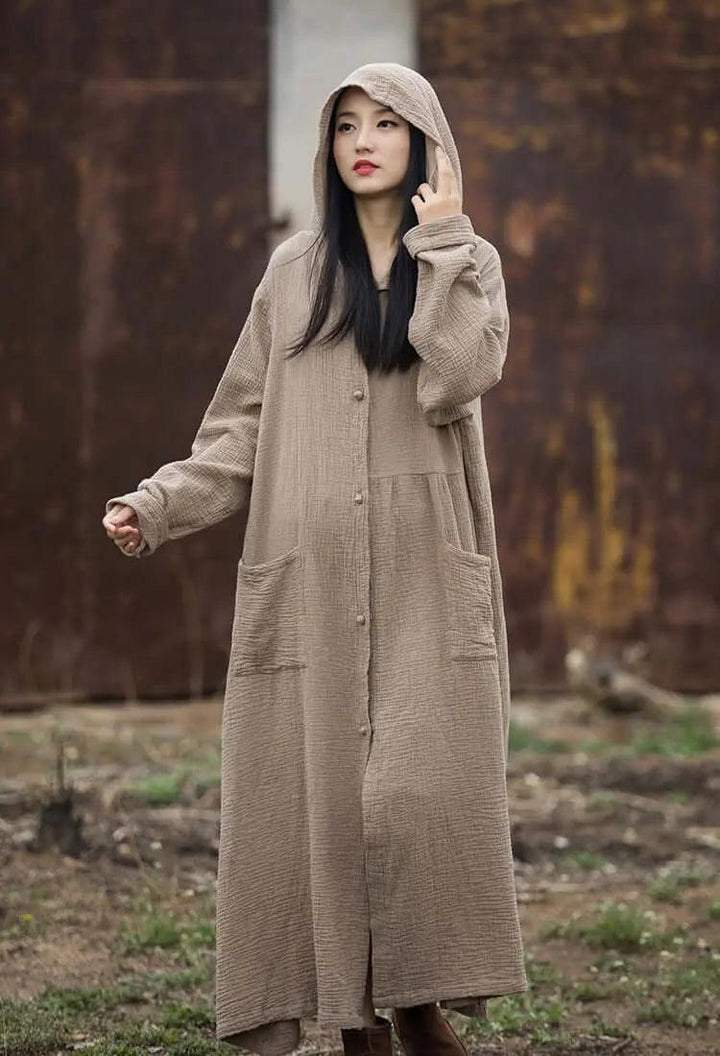 Vintage Autumn Khaki Cotton Witch Robe Dress for Women-Women's coat-Thebesttailor-Thebesttailor