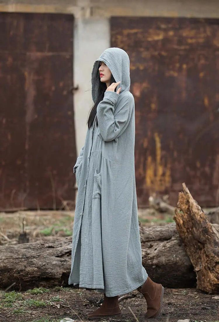 Vintage Autumn Khaki Cotton Witch Robe Dress for Women-Women's coat-Thebesttailor-One size-Light gray-Thebesttailor