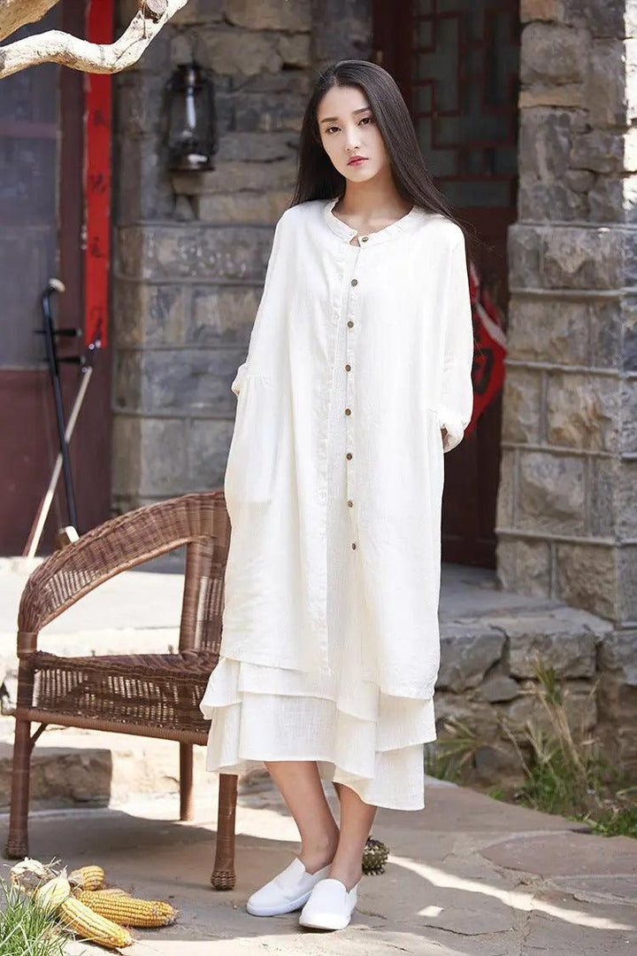 Stylish Red Retro Women's Cotton Long Sleeve Shirt-Women's Shirt-Thebesttailor-One size-White-Thebesttailor