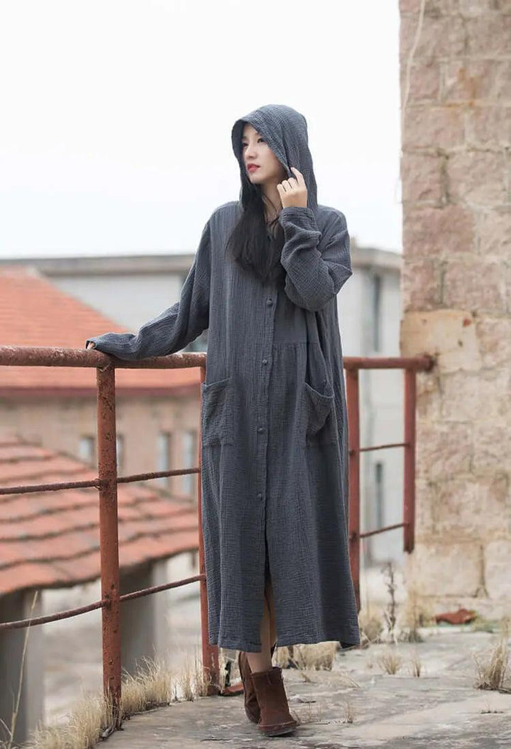 Vintage Autumn Khaki Cotton Witch Robe Dress for Women-Women's coat-Thebesttailor-Thebesttailor