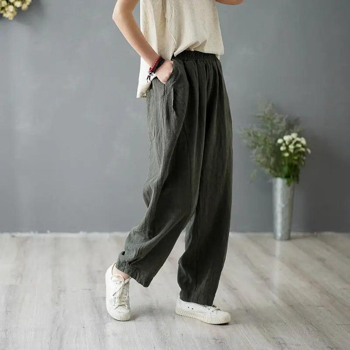 Vintage Summer Ginger Linen Tapered Women's Pants for Casual Wear-Women's pants-Thebesttailor-Thebesttailor