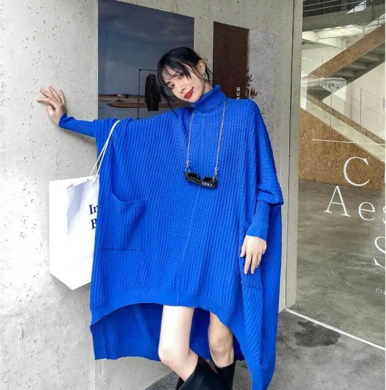 Chic Knit Sweater Dress for Women's Fall Wardrobe-KNITTED SWEATERS-Thebesttailor-One size-Blue-Cotton-Thebesttailor