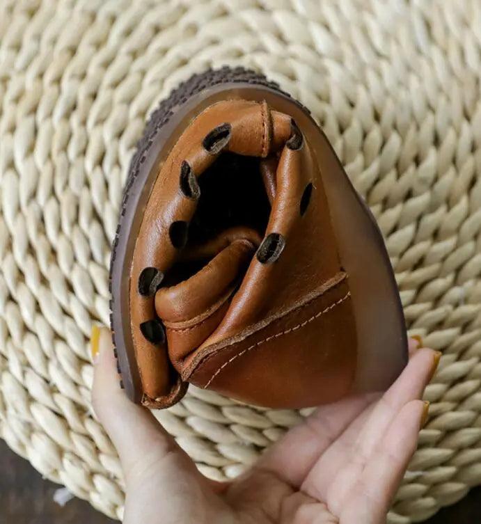 Vintage Brown Cowhide Women's Boots with Hollow Out Design-boots-Thebesttailor-Thebesttailor
