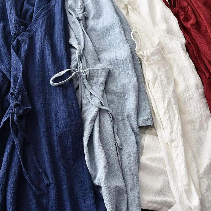 Red Linen Vintage Loose Blouse with Sand Wash Finish-Women's Shirt-Thebesttailor-Thebesttailor