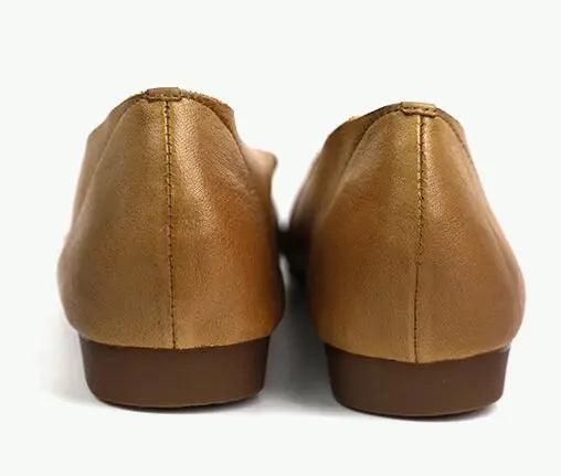 Khaki Leather Flats: Versatile and Chic Footwear for Women-FLAT SHOES-Thebesttailor-Thebesttailor