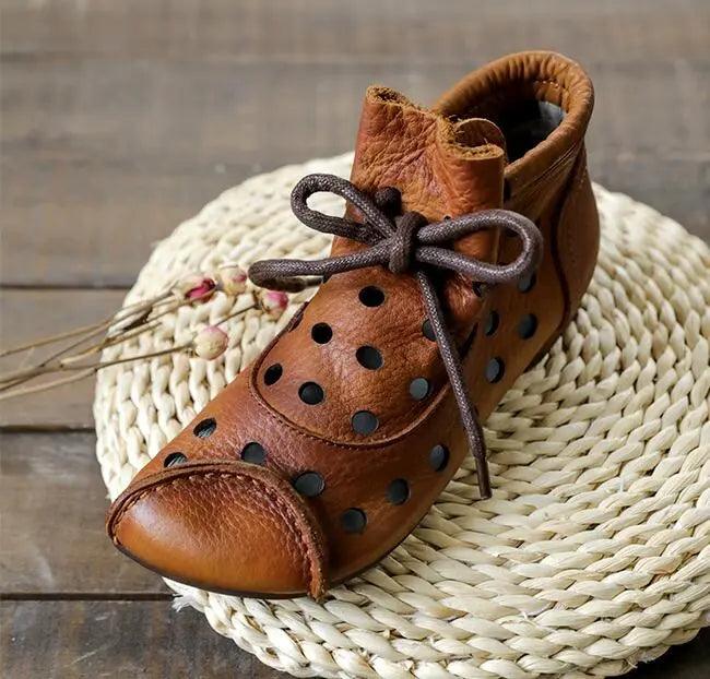 Vintage Brown Cowhide Women's Boots with Hollow Out Design-boots-Thebesttailor-Thebesttailor
