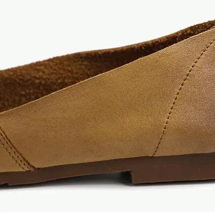 Khaki Leather Flats: Versatile and Chic Footwear for Women-FLAT SHOES-Thebesttailor-Thebesttailor