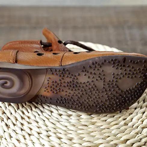 Vintage Brown Cowhide Women's Boots with Hollow Out Design-boots-Thebesttailor-Thebesttailor