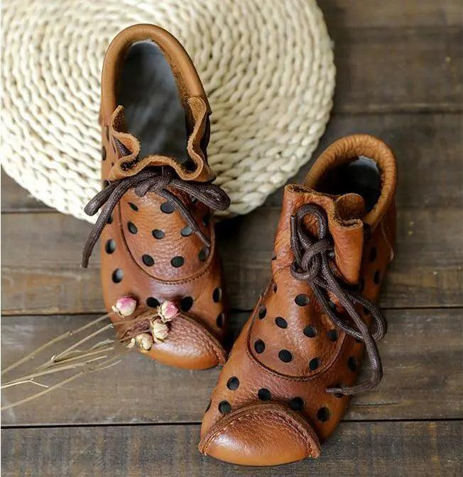 Vintage Brown Cowhide Women's Boots with Hollow Out Design-boots-Thebesttailor-Thebesttailor