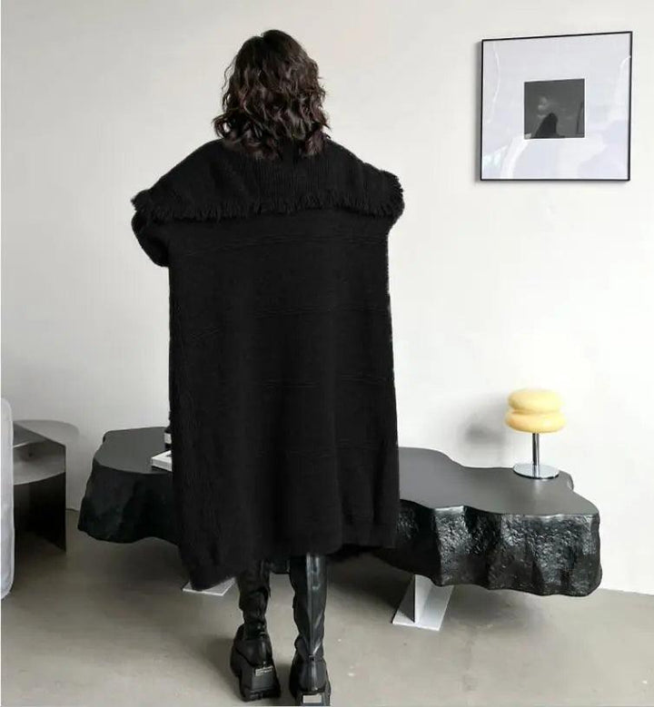 Women's Winter Knitwear: Long Fringed Sweater Coat-KNITTED SWEATERS-Thebesttailor-Thebesttailor
