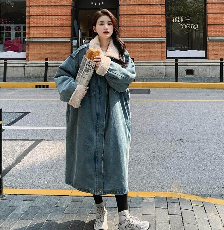 Rabbit Fur Collar Stylish Winter Parka Denim Coat for Women-Women's coat-Thebesttailor-Thebesttailor