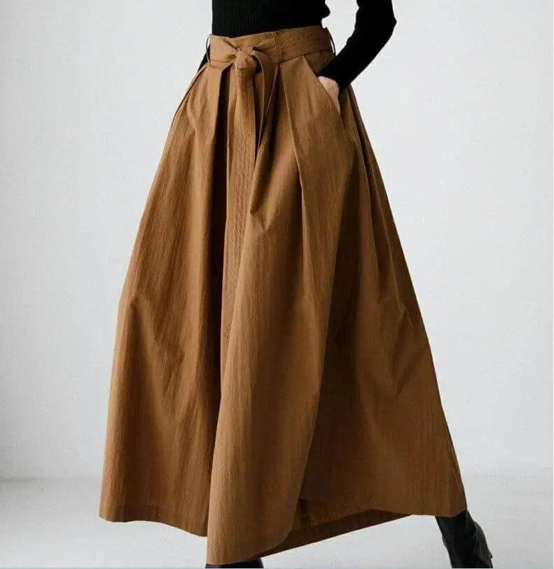pants that look like skirt Cotton Culottes - Wide Leg Pants-Women's pants-Thebesttailor-Thebesttailor