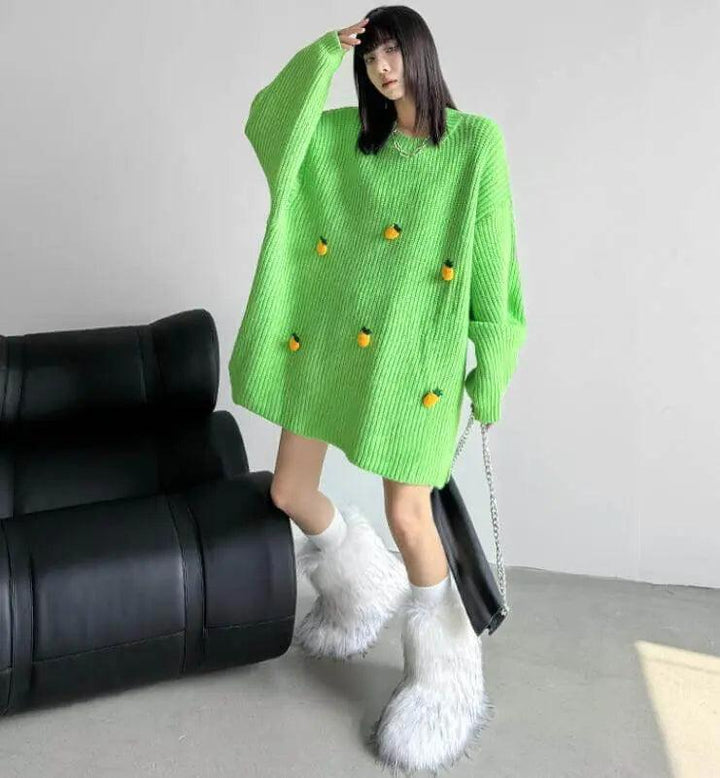 Stylish Women's Turtleneck Sweater with Fruit Pattern-KNITTED SWEATERS-Thebesttailor-Thebesttailor