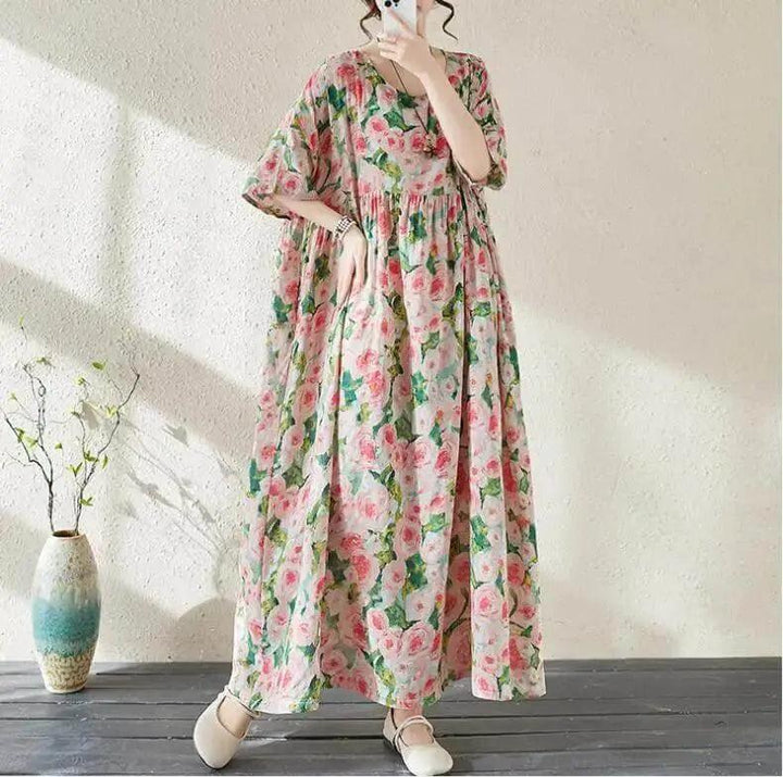 Women's Bohemian Green Summer Floral Print Dress-Women's dress-Thebesttailor-Thebesttailor
