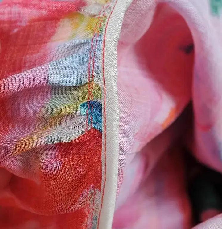 Graffiti Duck Printed Linen Maxi Dress with half sleeves-Women's dress-Thebesttailor-Thebesttailor