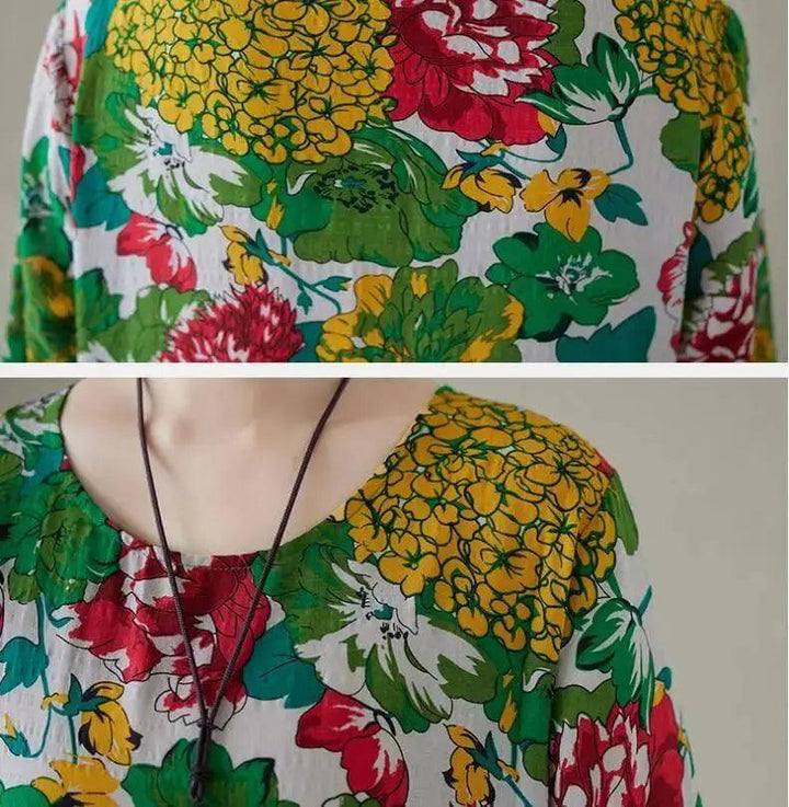 Women's Bohemian Green Floral Print Cotton Dress-Women's dress-Thebesttailor-Thebesttailor