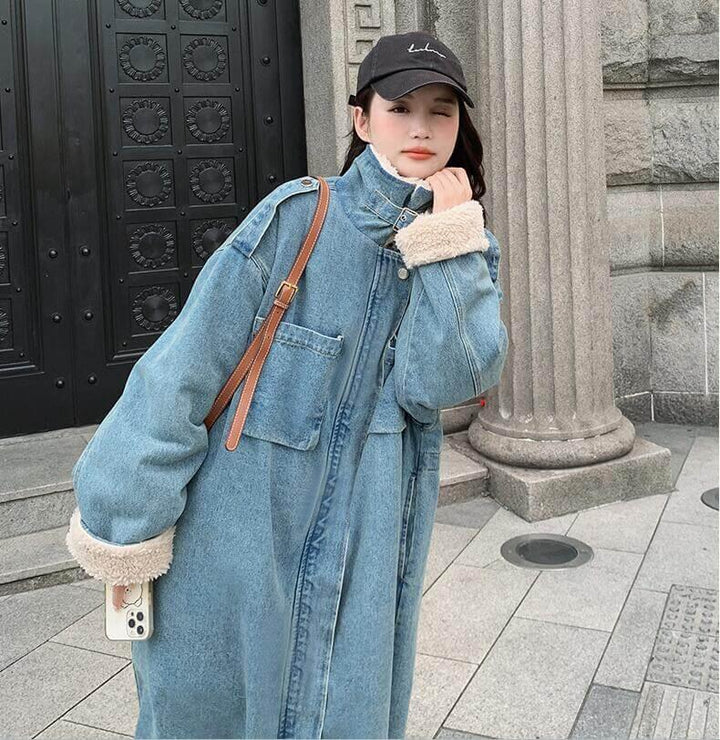 Rabbit Fur Collar Stylish Winter Parka Denim Coat for Women-Women's coat-Thebesttailor-Thebesttailor