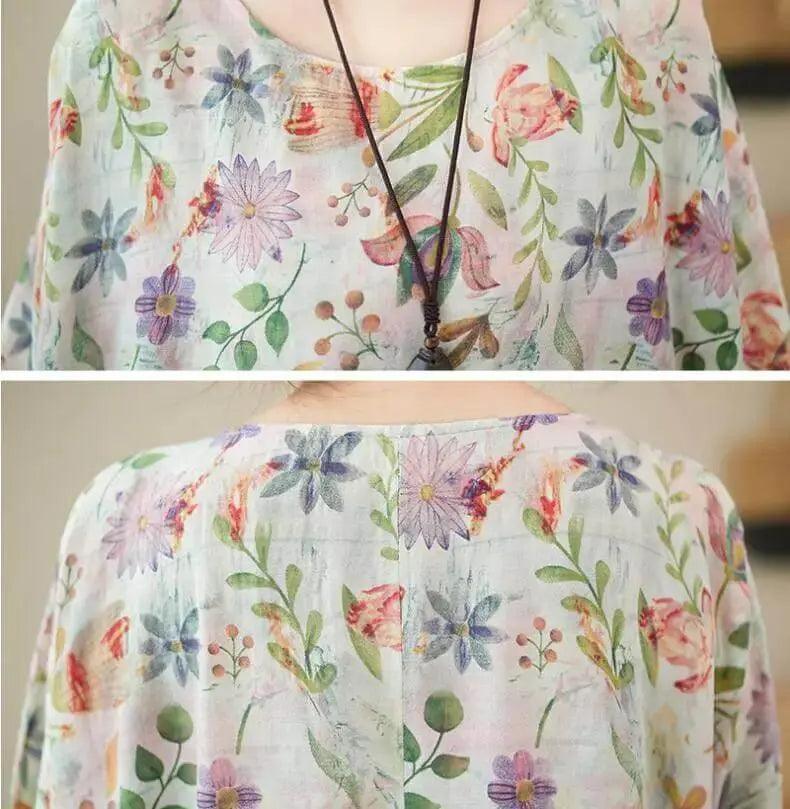 Women's Summer Dress Flowery Green Linen A-Line Dress-Women's dress-Thebesttailor-Thebesttailor