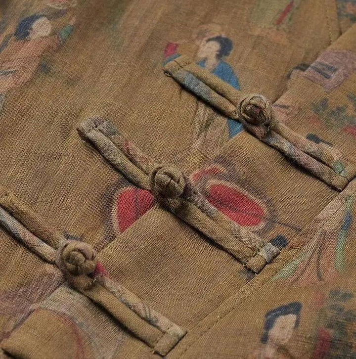 Women Harem Pants Earthy Yellow Linen Harem Pants and Short Jacket Suit-Women's coat-Thebesttailor-Thebesttailor