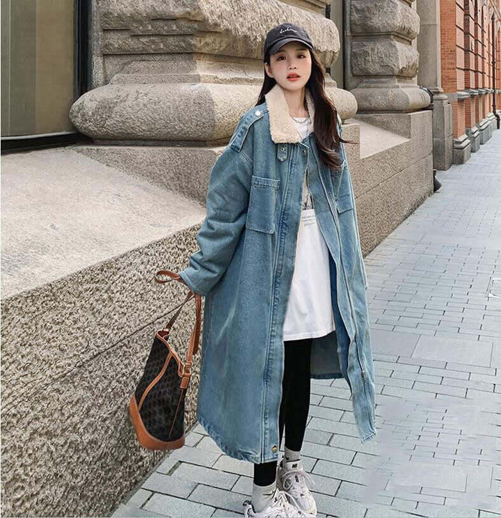 Rabbit Fur Collar Stylish Winter Parka Denim Coat for Women-Women's coat-Thebesttailor-Thebesttailor