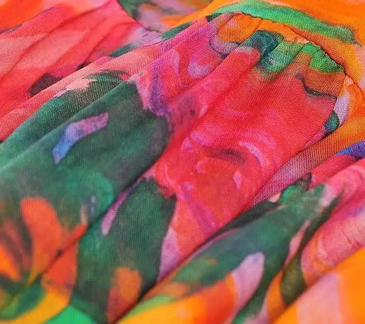 Graffiti Duck Printed Linen Maxi Dress with half sleeves-Women's dress-Thebesttailor-Thebesttailor