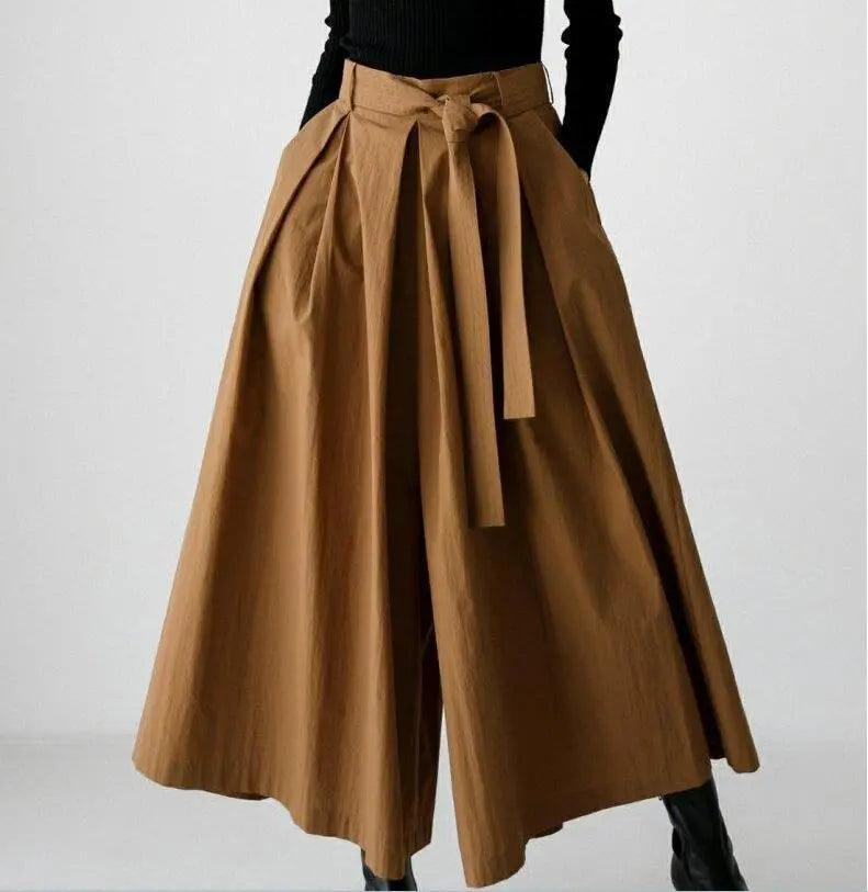 pants that look like skirt Cotton Culottes - Wide Leg Pants-Women's pants-Thebesttailor-Thebesttailor