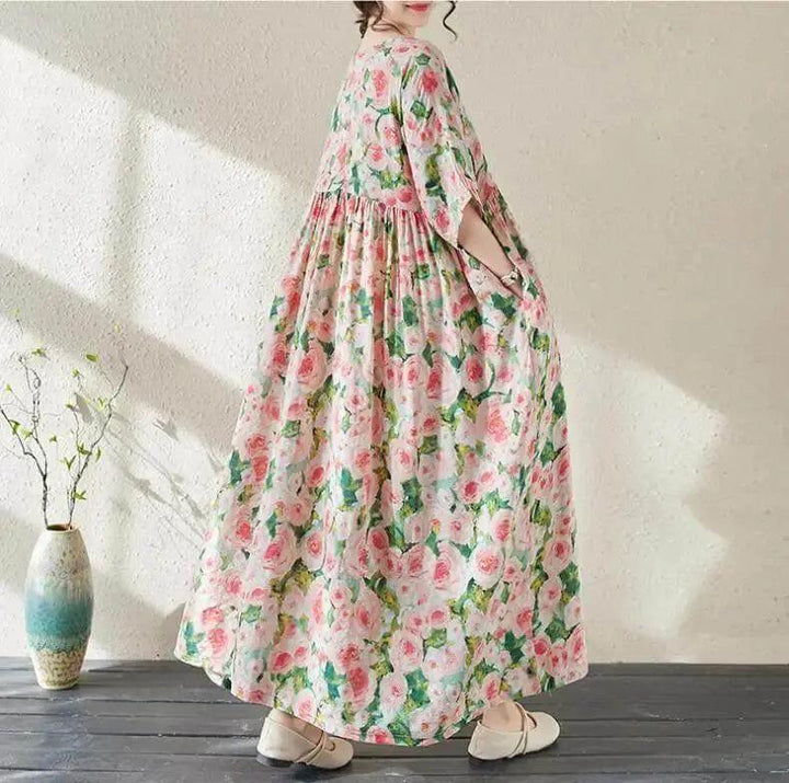 Women's Bohemian Green Summer Floral Print Dress-Women's dress-Thebesttailor-Thebesttailor