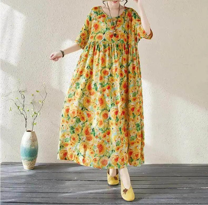 Women's Bohemian Green Summer Floral Print Dress-Women's dress-Thebesttailor-Thebesttailor
