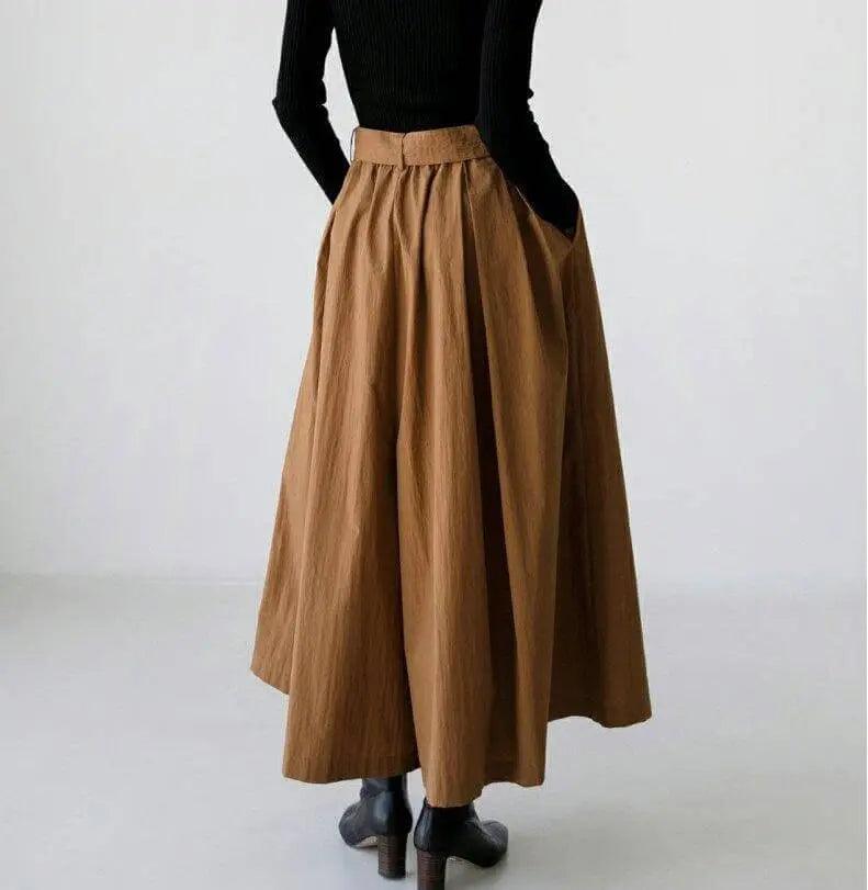 pants that look like skirt Cotton Culottes - Wide Leg Pants-Women's pants-Thebesttailor-Thebesttailor