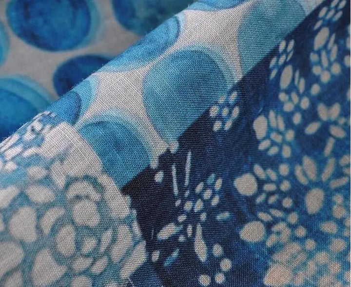 Summer Blue Linen Harem Pants with Animal Print for Women-Women's pants-Thebesttailor-Thebesttailor
