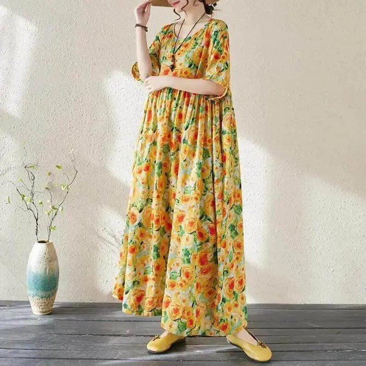 Women's Bohemian Green Summer Floral Print Dress-Women's dress-Thebesttailor-Thebesttailor