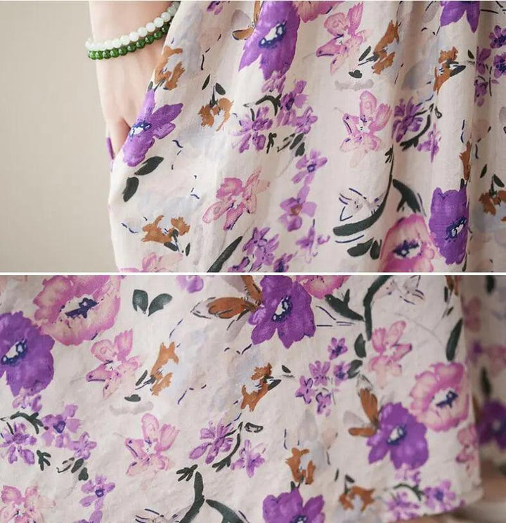 Bohemian Maxi Dress Pink Floral Cotton Dress with Half Sleeves-Women's dress-Thebesttailor-Thebesttailor