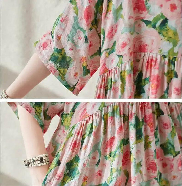 Women's Bohemian Green Summer Floral Print Dress-Women's dress-Thebesttailor-Thebesttailor