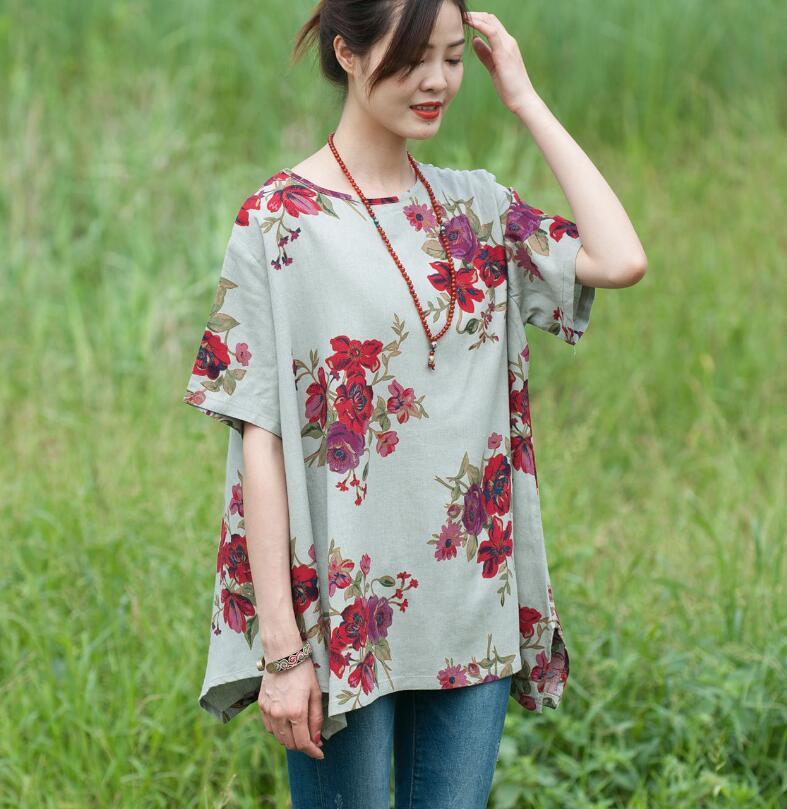 Floral Cotton-Linen Tunic Tops for Women by Thebesttailor