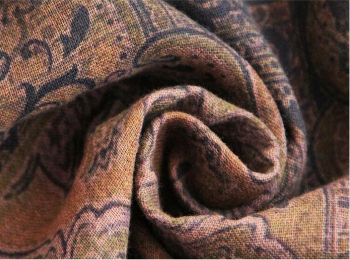Retro Brown Cotton Bat Sleeve Maxi Dress for Women-Women's dress-Thebesttailor-Thebesttailor