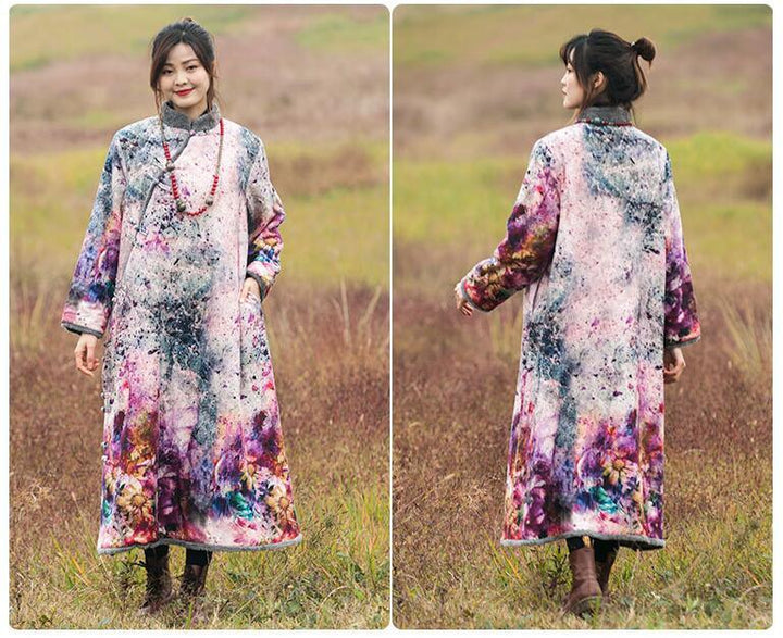 Ethnic Printed Velvet Lined Winter Robe and Maxi Dress-Women's coat-Thebesttailor-Thebesttailor