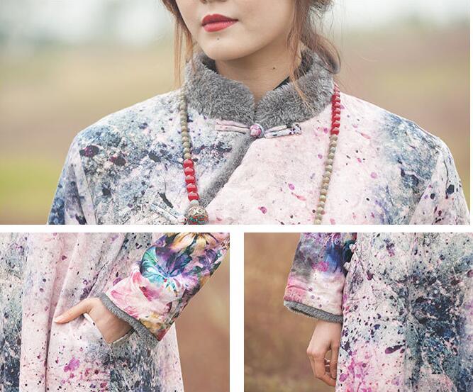 Ethnic Printed Velvet Lined Winter Robe and Maxi Dress-Women's coat-Thebesttailor-Thebesttailor