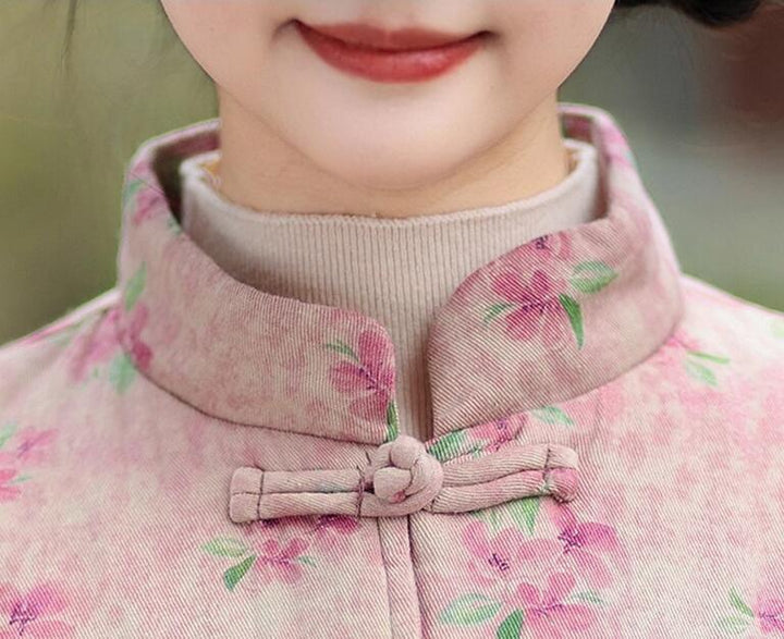 Floral Print Women's Winter Short Velvet Cotton Coat-Women's coat-Thebesttailor-Thebesttailor