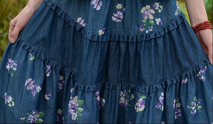 Bohemian Chic Long Denim Skirt for Free-Spirited Women-Women's Skirts-Thebesttailor-Thebesttailor