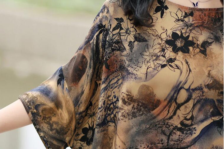 Retro Floral Cotton Half-Sleeved Maxi Dress for Women-Women's dress-Thebesttailor-Thebesttailor