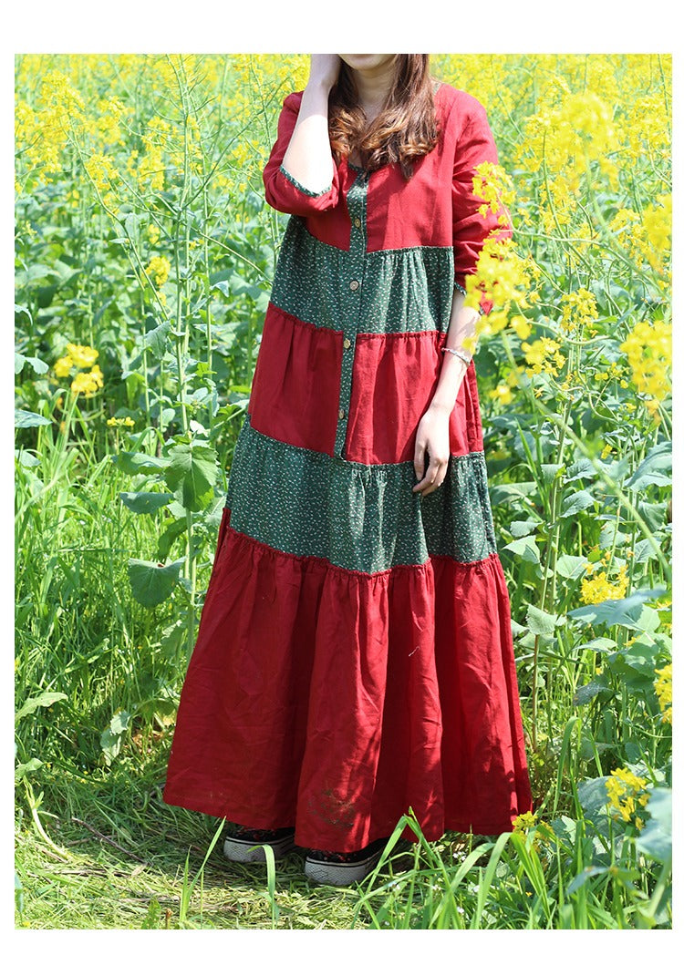 Cotton Floral Boho Midi Dress With Bracelet Sleeves