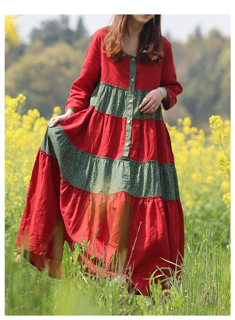 Cotton Floral Boho Midi Dress With Bracelet Sleeves