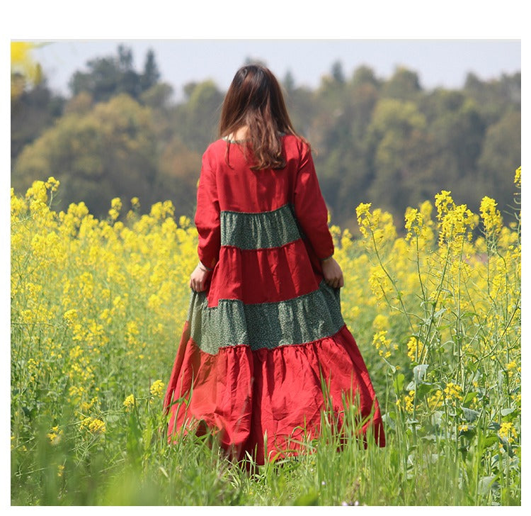 Cotton Floral Boho Midi Dress With Bracelet Sleeves