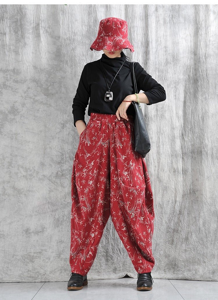 Autumn Cotton Blend Floral Top And Harem Pants Set
