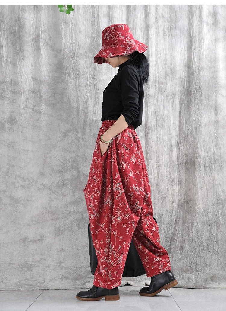 Autumn Cotton Blend Floral Top And Harem Pants Set
