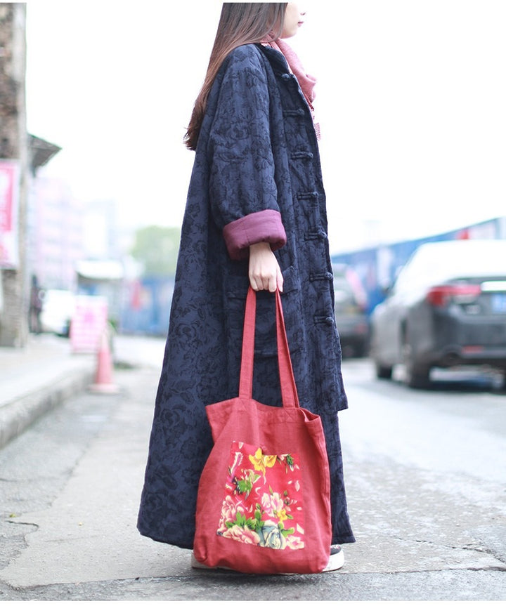 Vintage Linen Blue Jacquard Padded Coat